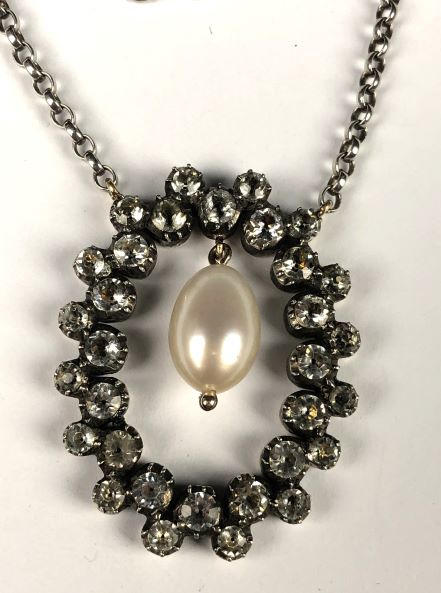 Georgian Rococo black-dot diamond paste pendant with pearl